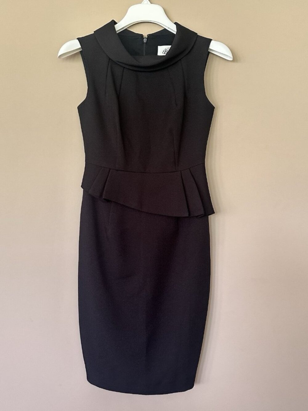 Black Peplum Pencil Dress Women 2P Petite Career Office Classic Ruby Belle Chic - Picture 2 of 8
